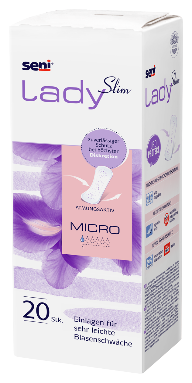 Seni Lady Slim Micro Plus (1,5 Tropfen) - 20 Einlagen für Frauen mit sehr leichter bis leichter Blasenschwäche