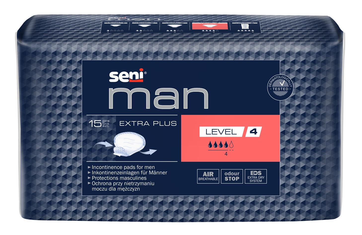 Seni Man Extra Plus Level 4 (4 Tropfen) - 15 Einlagen für Männer bei leichter und mittlerer Harninkontinenz